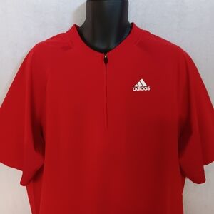 Adidas Red 1/4 Zip Pullover Large Vented Back Short Sleeves